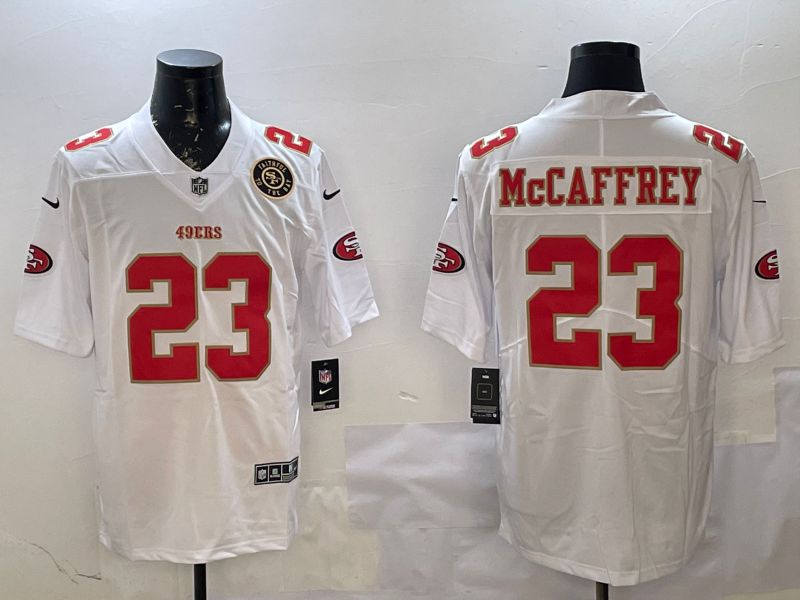 Men San Francisco 49ers #23 Mccaffrey White gold Fashion 2025 Nike Limited NFL Jersey style 4